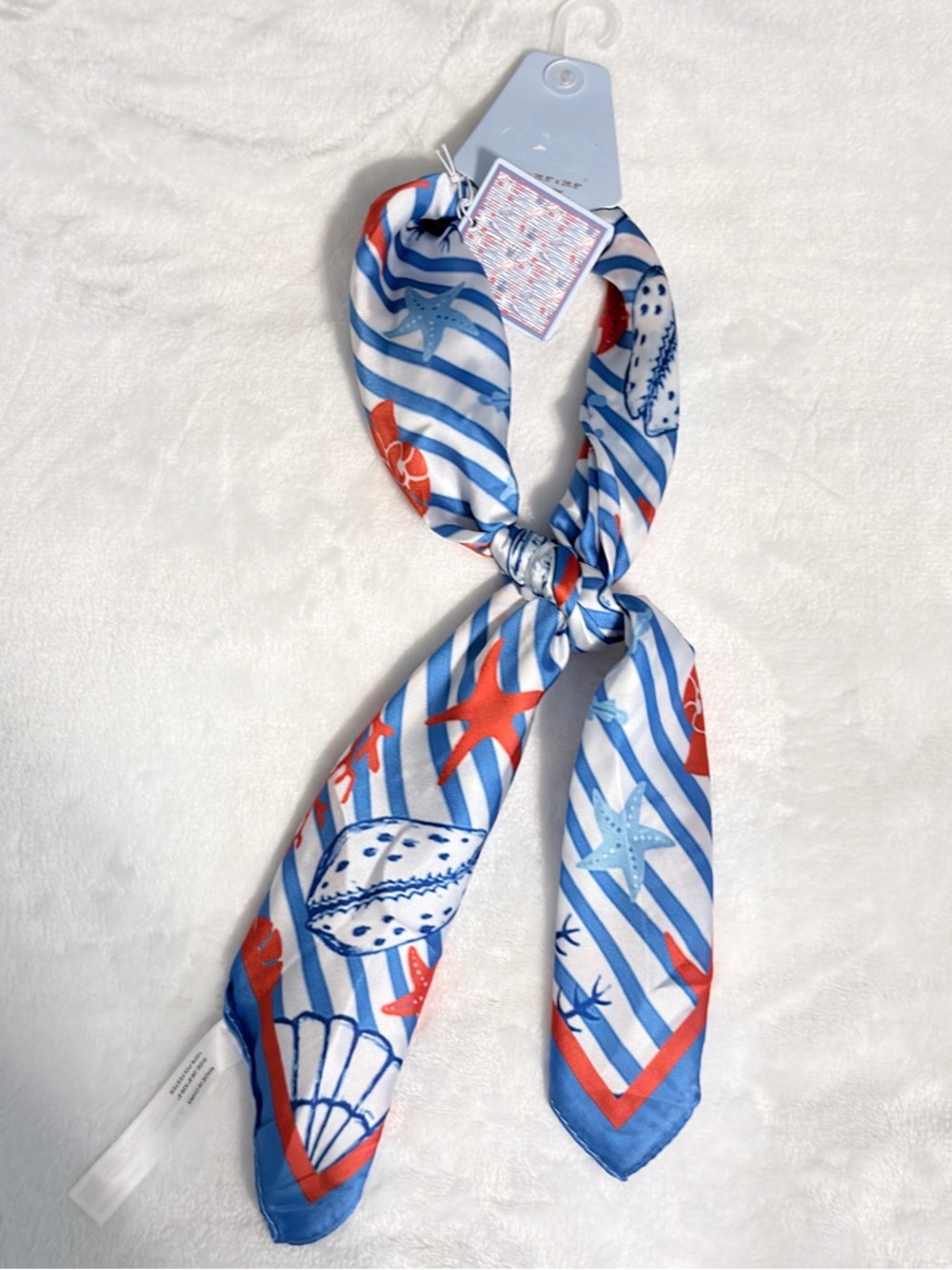 Piper K Blue & Red Stripe Coral Starfish Pattern Scarf Tie - Picture 2 of 2